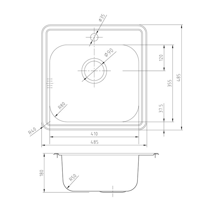 Мойка врезного монтажа 485x485x180мм из нержавеющей стали Iddis Strit STR48S0i77 сатин