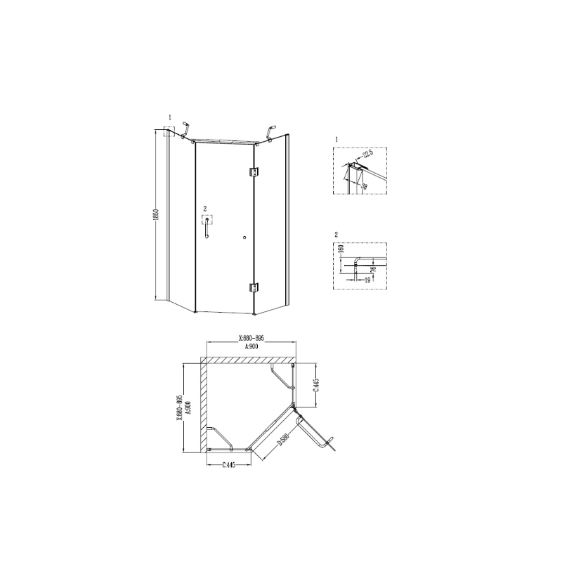 Душевое ограждение 90x90x185см GROSSMAN GR-8090 Classic, профиль белый, стекло прозрачное