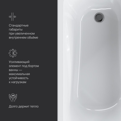 Акриловая ванна белая 150х70х43см Am.pm Sense W76A-150-070W-A