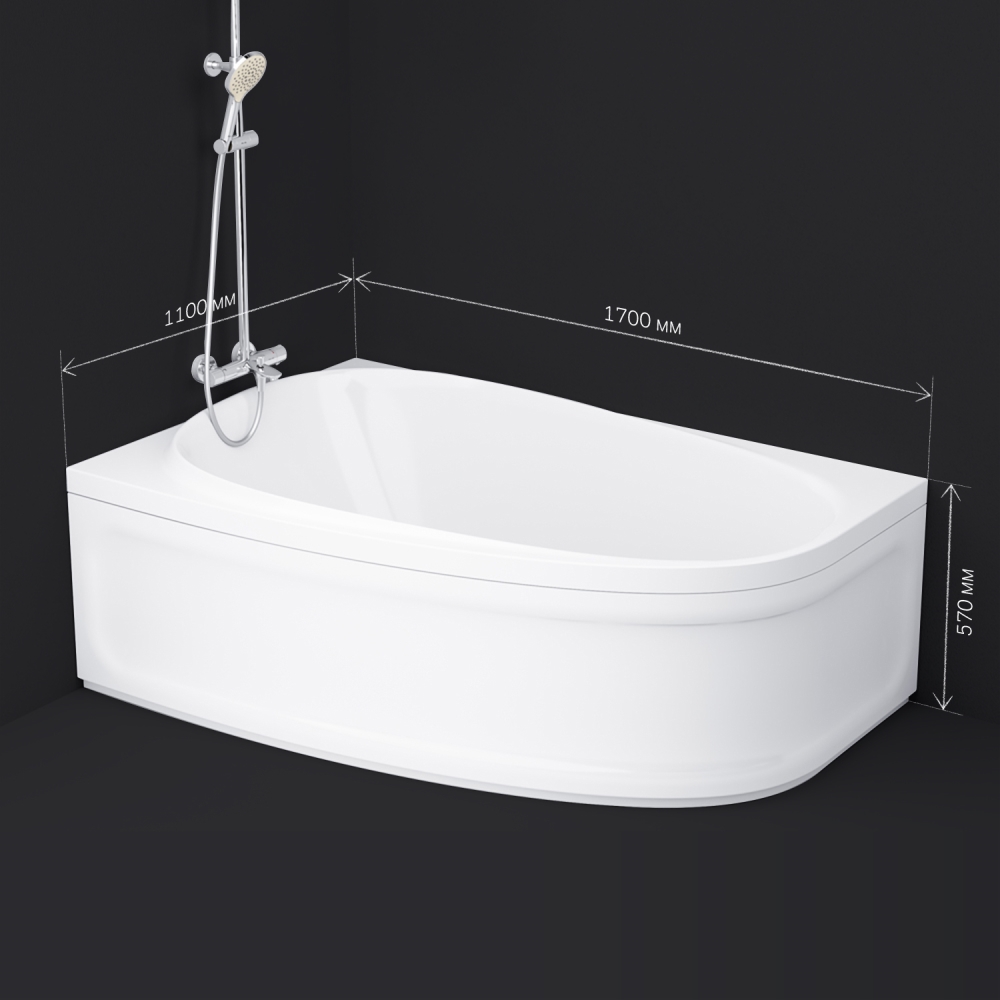Акриловая ванна правая белая 170х110х46см Am.pm Like W80A-170R110W-A