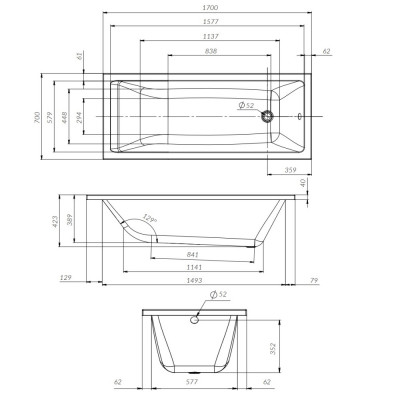 W93A-170-070W-R Gem  каркас для ванны 170х70 см