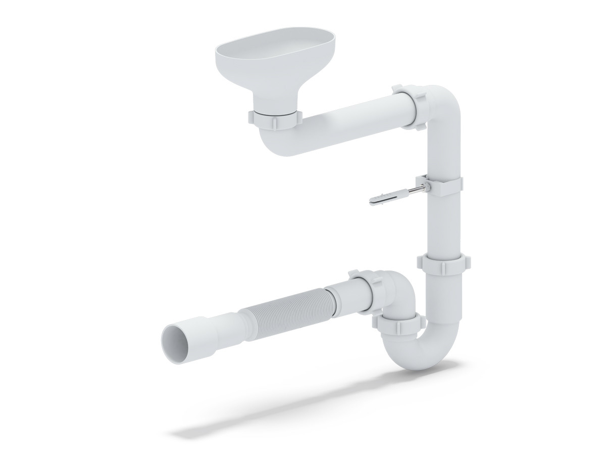 Сифон АНИ DR5015 1 1/2"*40 прямоточный смещенный с разрывом струи, с гибкой трубой 40*40/50