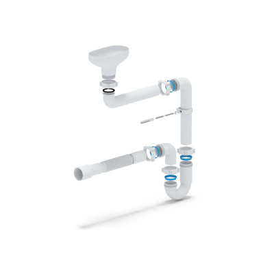 Сифон АНИ DR5015 1 1/2"*40 прямоточный смещенный с разрывом струи, с гибкой трубой 40*40/50