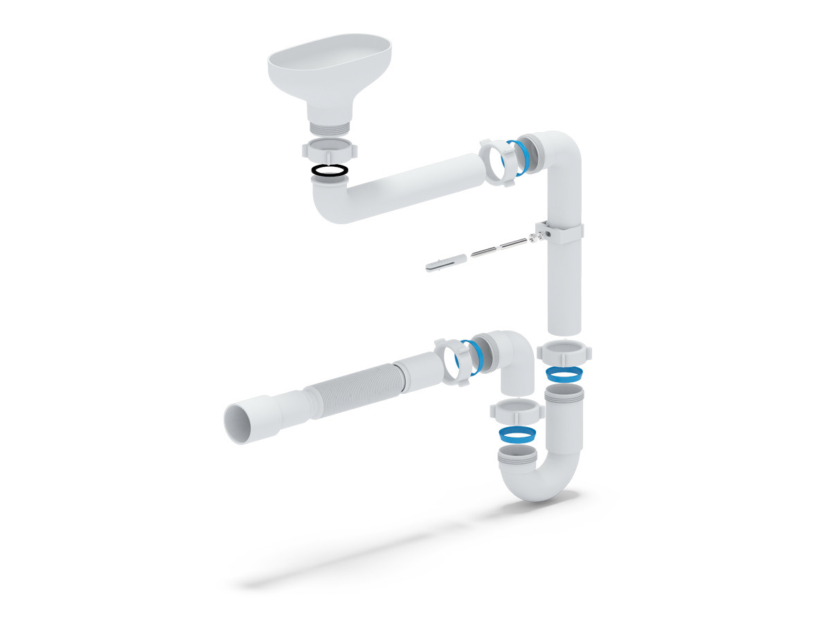 Сифон АНИ DR5015 1 1/2"*40 прямоточный смещенный с разрывом струи, с гибкой трубой 40*40/50