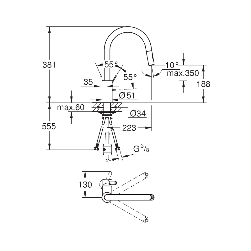 Eurosmart Смеситель однорычажный для мойки, DN 15, Grohe 3305000