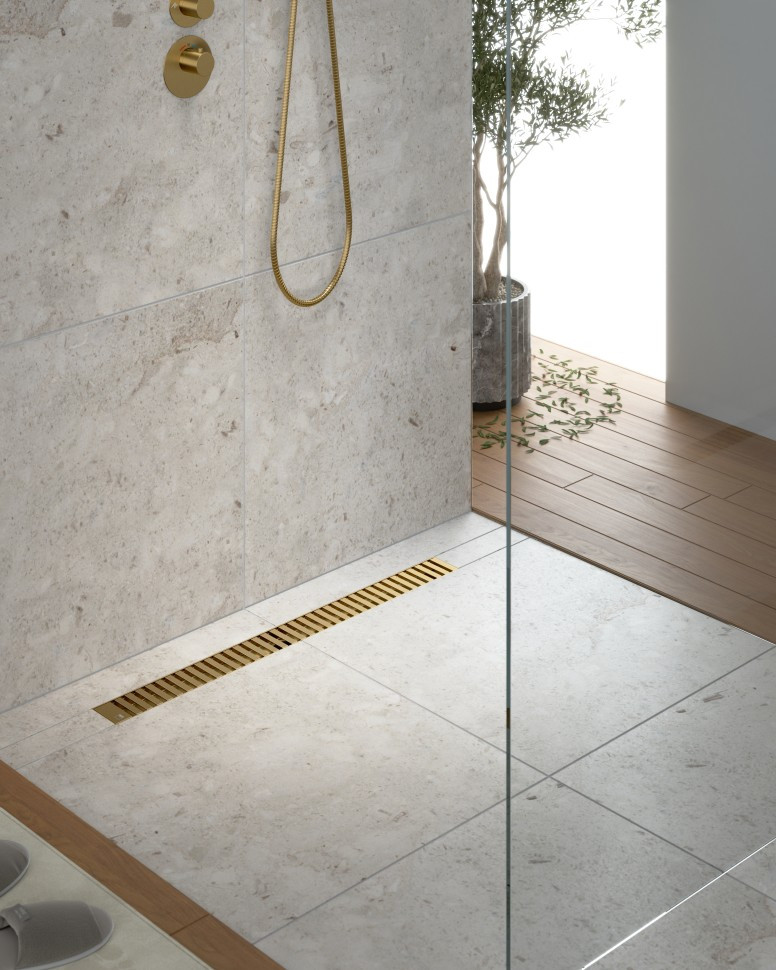 Душевой лоток TIMO Drain System 900 с вставкой "lines", Золото матовое