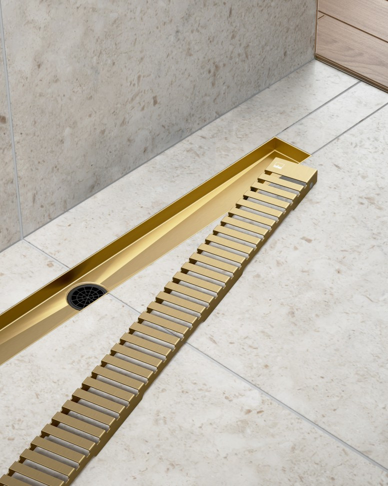 Душевой лоток золото матовое Timo Drain System 70см с вставкой "lines" DS230107/17