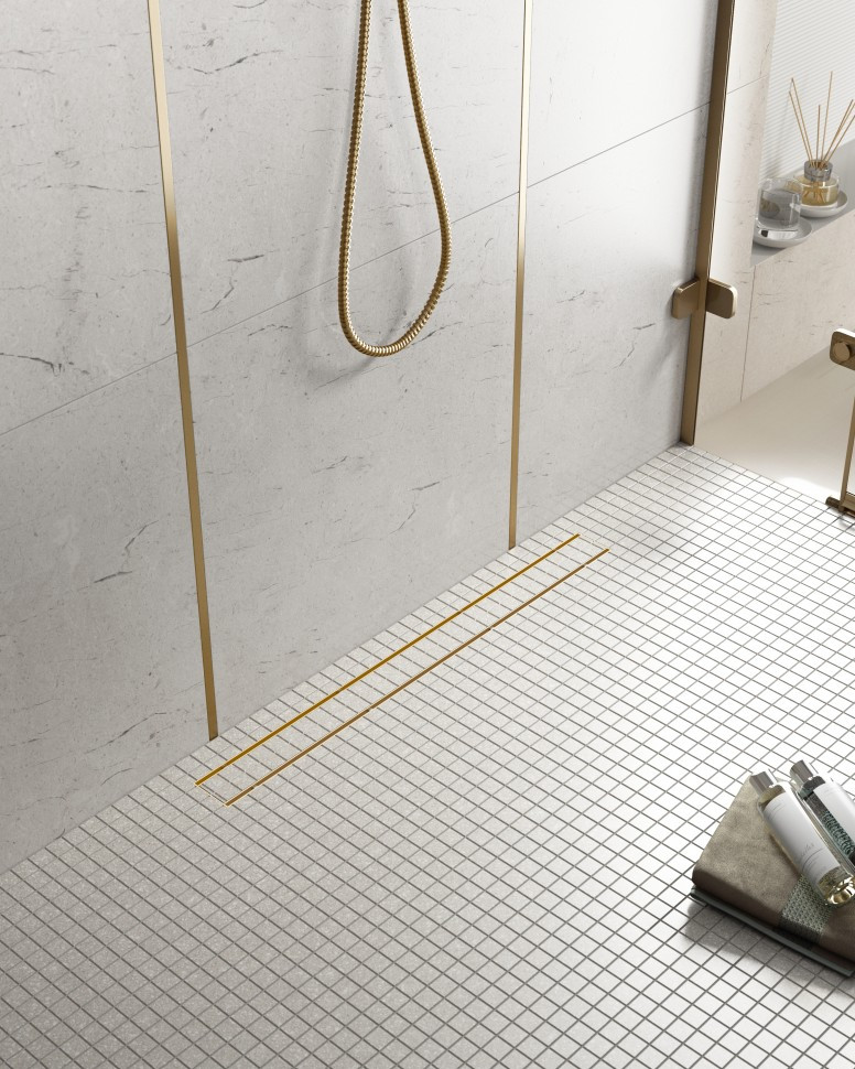 Душевой лоток золото матовое Timo Drain System 70см с двусторонней панелью "plate" под плитку DS230207/17