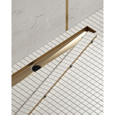 Душевой лоток золото матовое Timo Drain System 80см с двусторонней панелью "plate" под плитку DS230208/17