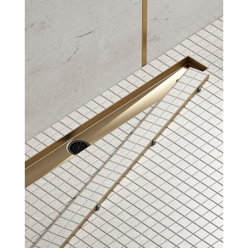 Душевой лоток золото матовое Timo Drain System 80см с двусторонней панелью "plate" под плитку DS230208/17