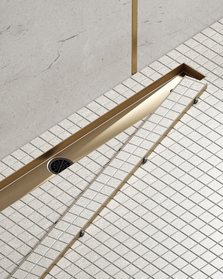 Душевой лоток золото матовое Timo Drain System 90см с двусторонней панелью "plate" под плитку DS230209/17