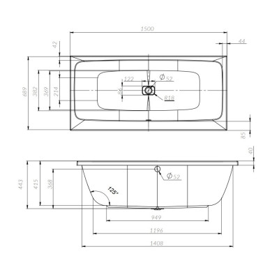 Акриловая ванна белая 150x70см Am.pm Func W84A-150-070W-A