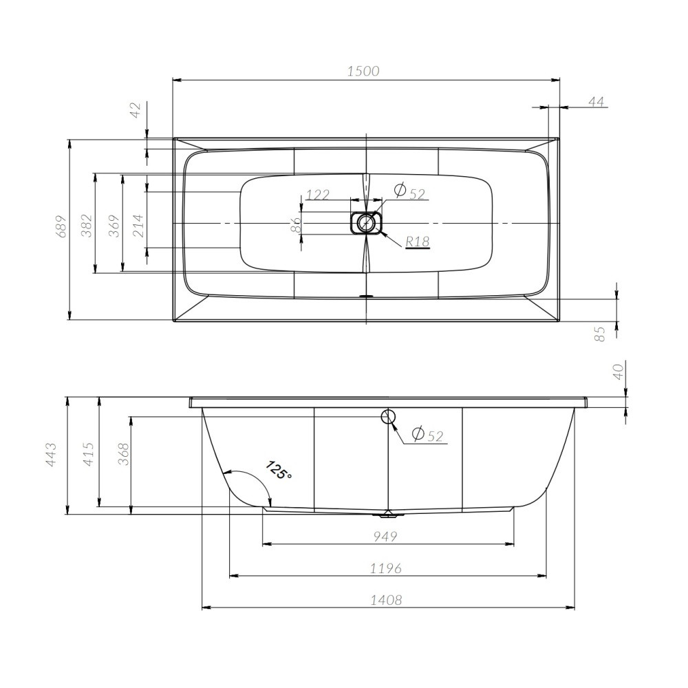 Акриловая ванна белая 150x70см Am.pm Func W84A-150-070W-A