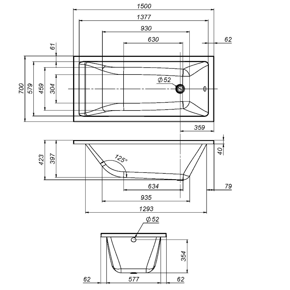 W93A-150-070W-R Gem  каркас для ванны 150х70 см