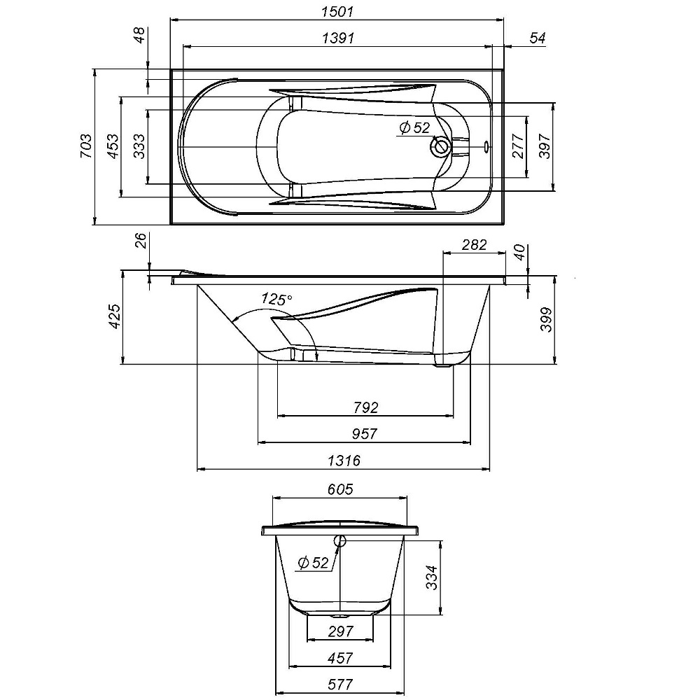 W76A-150-070W-A Sense New, ванна акриловая А0 150х70, см