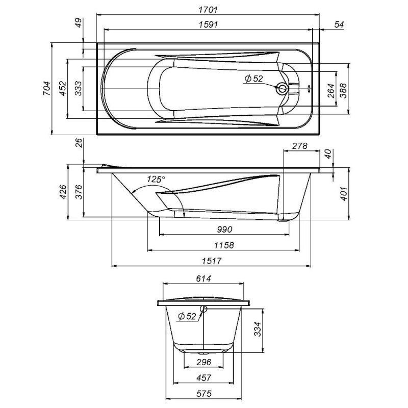 Фронтальная панель для акриловой ванны 170x70см Am.pm Sense W76A-170-070W-P