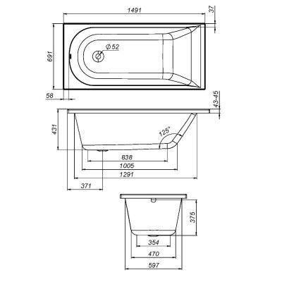 W72A-150-070W-A2 Ванна акриловая spirit 150x70, без слива/перелива