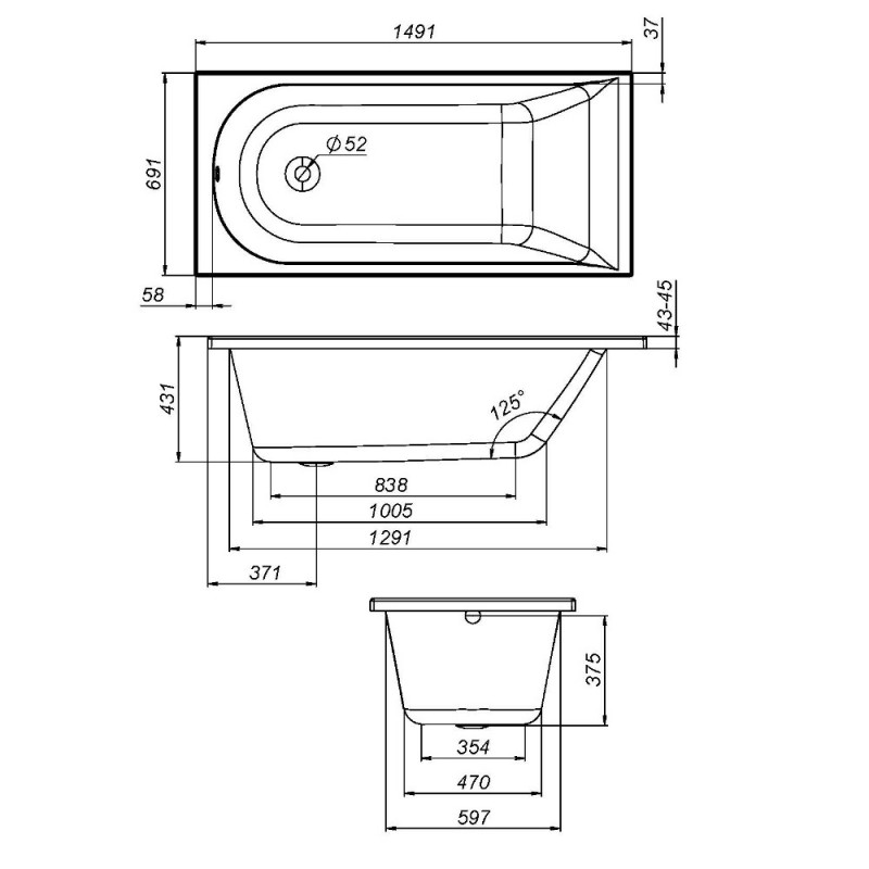 Каркас для ванны 150x70см Am.pm Spirit W72A-150-070W-R2