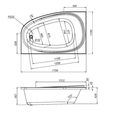 W80A-170R110W-A Like, ванна акриловая 170х110 см, правосторонняя, шт