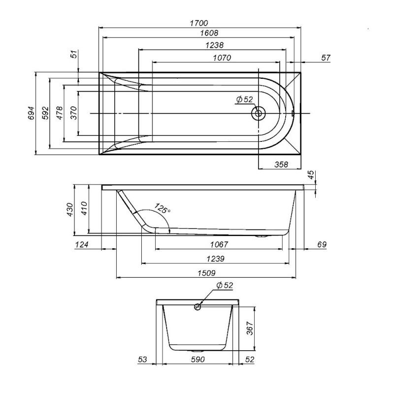 Каркас для ванны 170x70см Am.pm Spirit W72A-170-070W-R2