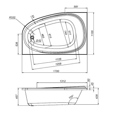 W80A-170L110W-A Like, ванна акриловая 170х110 см, левосторонняя, шт