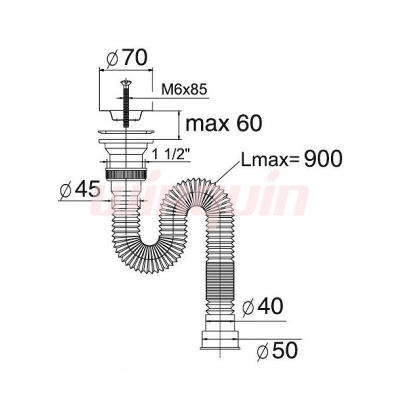 Сифон гофрированный Wirquin Virplast "МИНИ Элит" с нержавеющей чашкой 1&frac12;", 30986333