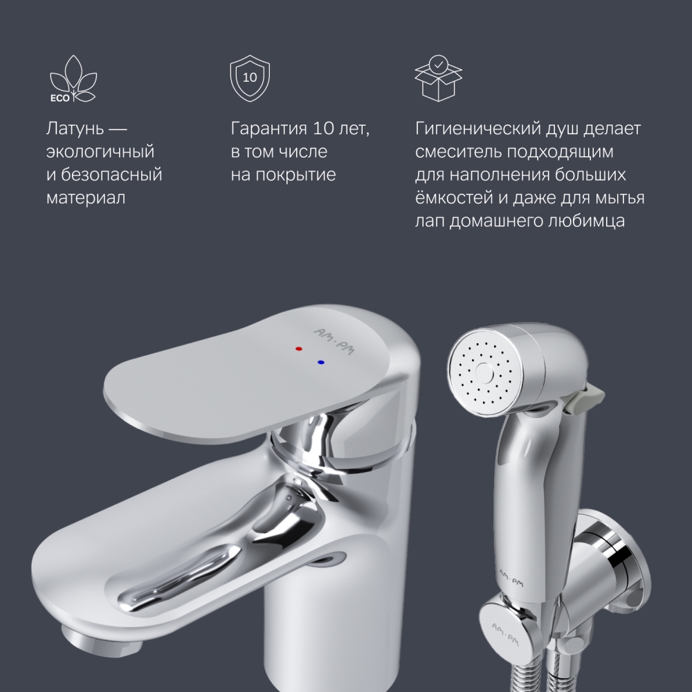 Смеситель для раковины с гигиеническим душем AM.PM Sunny хром F85C03000