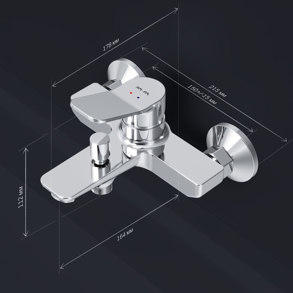 Смеситель для ванны и душа хром AM.PM X-Joy F85A10000