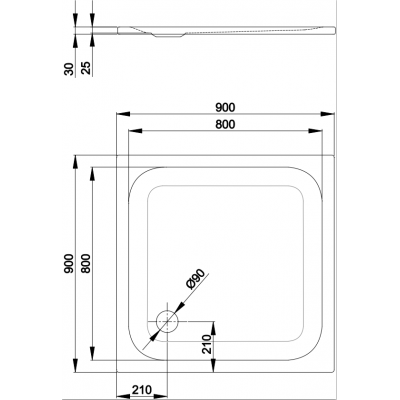 Душевой поддон стальной BetteUltra 900×900×25, Цвет: White