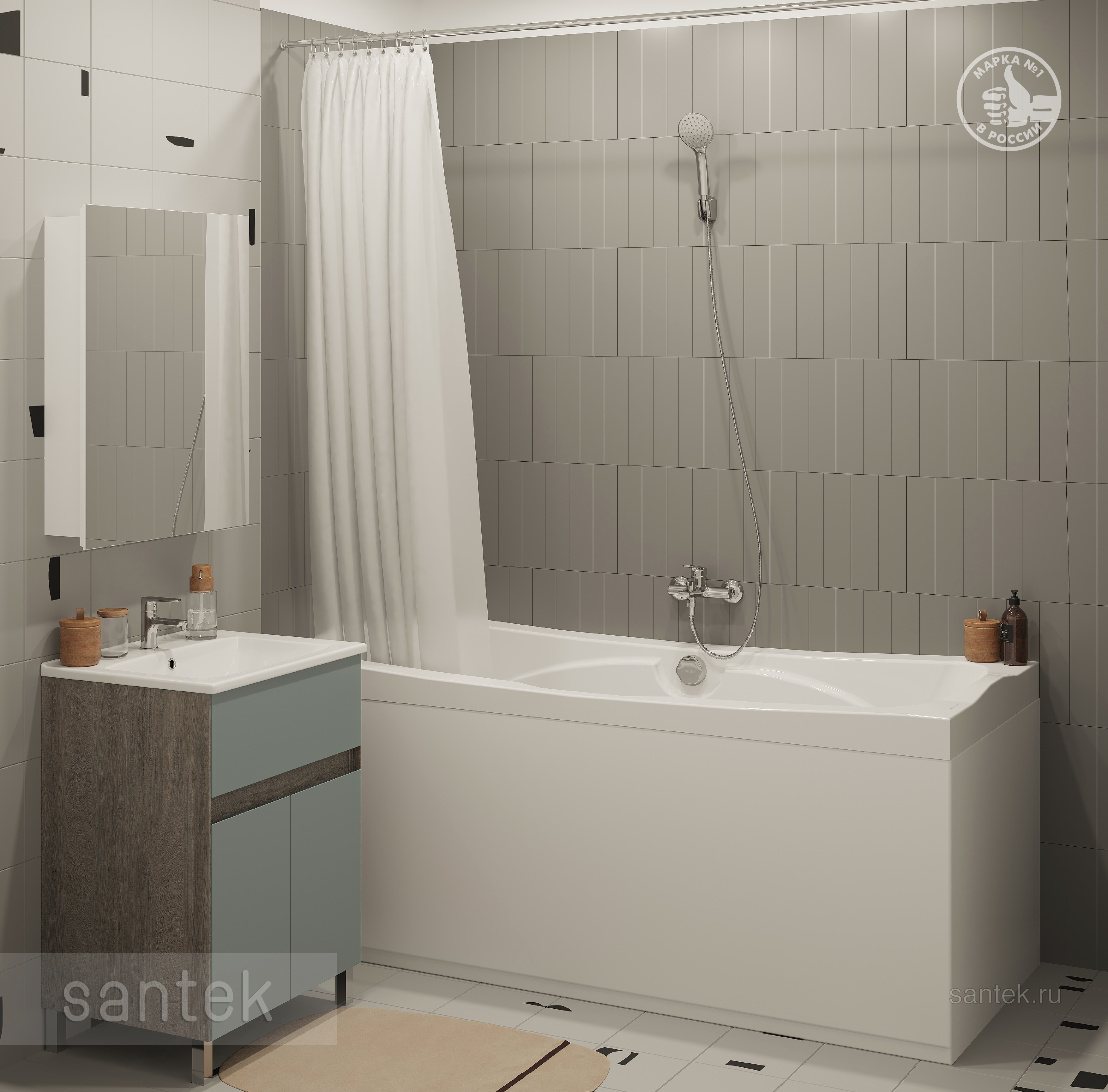 Акриловая ванна Santek Корсика 180х80 прямоугольная белая 1WH111981