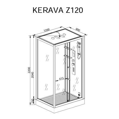 Душевая кабина 120x90x220 DTO Z120KERAVA, прозрачное стекло, профиль хром