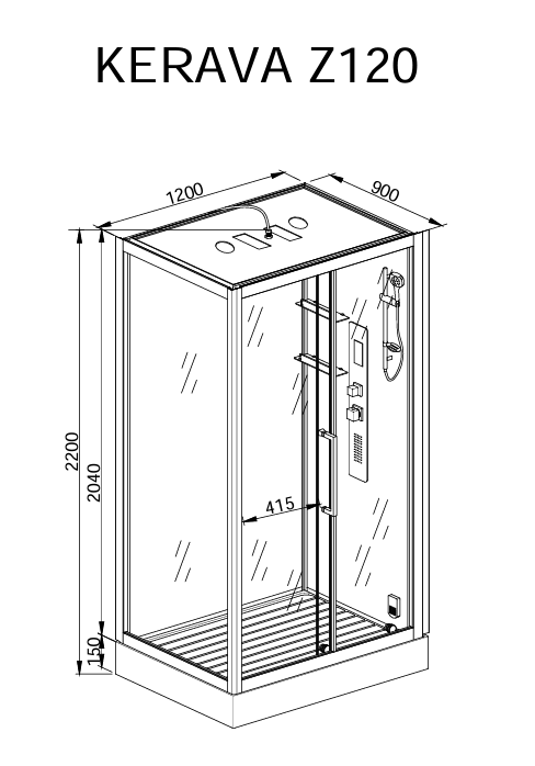 Душевая кабина 120x90x220 DTO Z120KERAVA, прозрачное стекло, профиль хром
