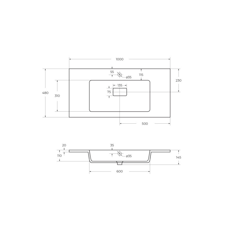 Раковина из искусственного мрамора 100х48см белая Cezares CZR-1000/480-LV-MR-PRS