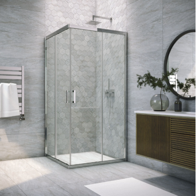Душевой уголок 90x90 Vegas-Glass ZA TUR NOVO 90 08 01, профиль глянцевый хром, стекло прозрачное