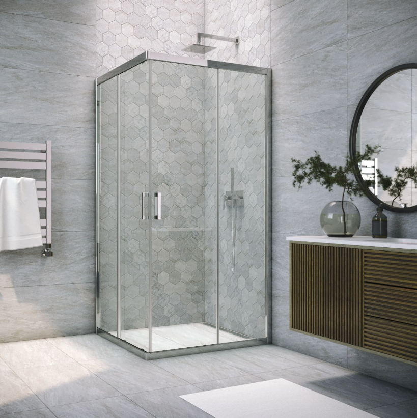 Душевой уголок 90x90 Vegas-Glass ZA TUR NOVO 90 08 01, профиль глянцевый хром, стекло прозрачное