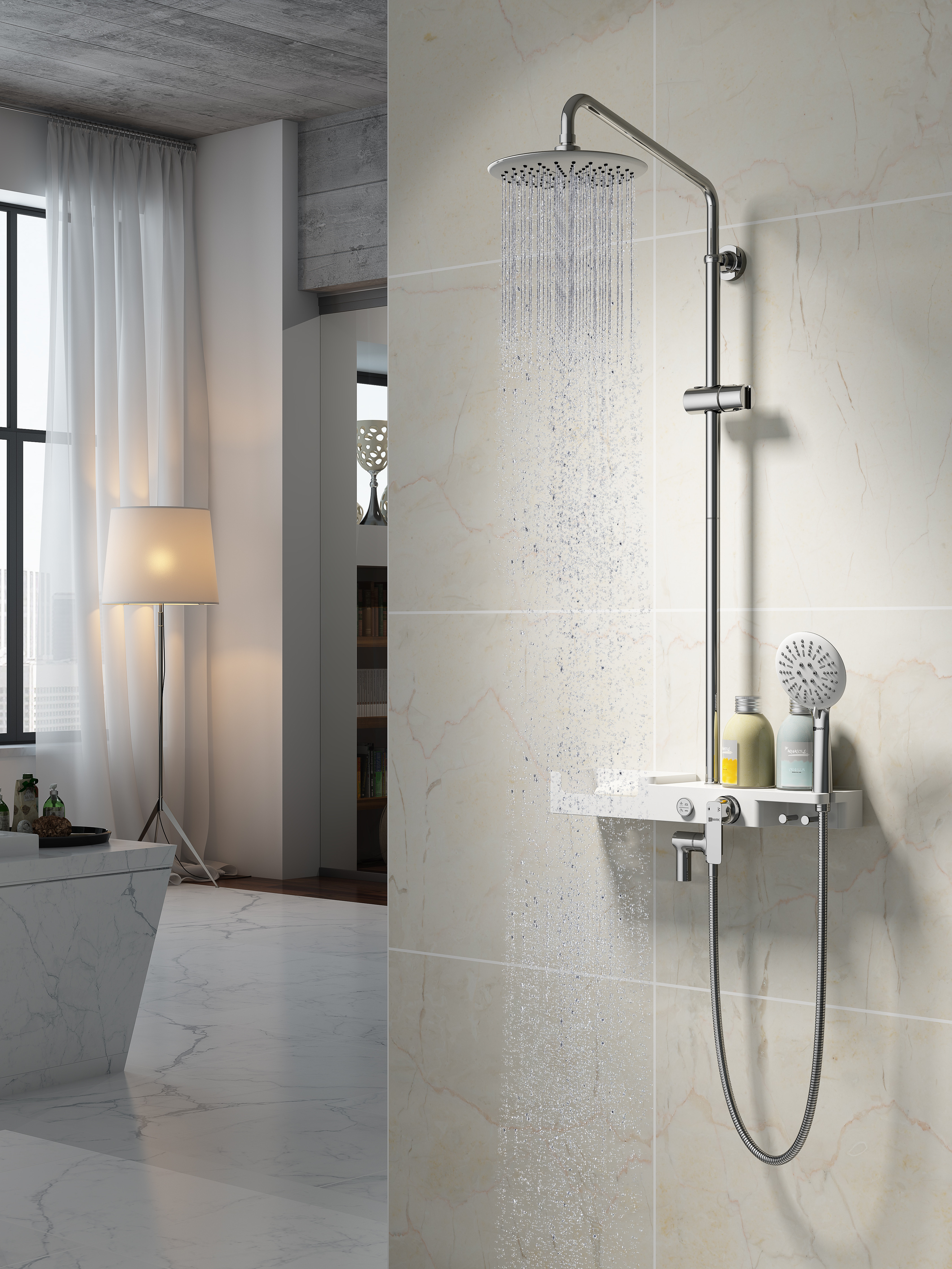 Система для ванны и душа со смесителем хром/белый Lemark Tropic LM7007C