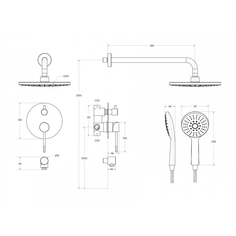Душевой комплекст встраиваемый оружейная сталь Cezares RELAX-DSET-GM