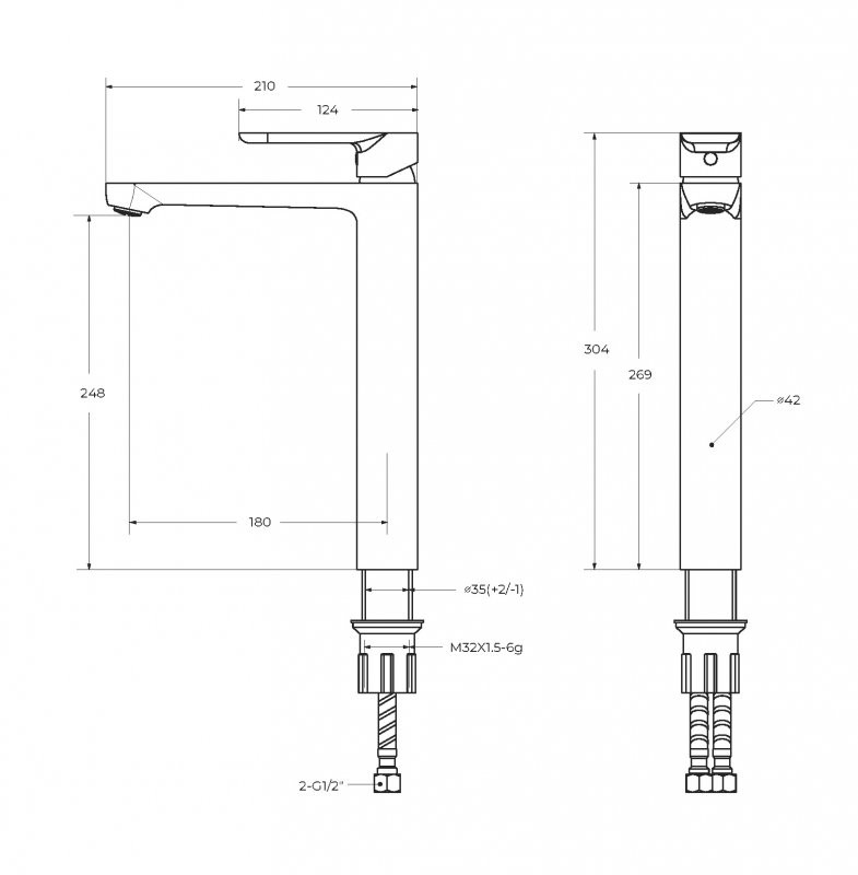 Смеситель для раковины высокий брашированное золото Cezares STYLUS-LC-BORO-W0
