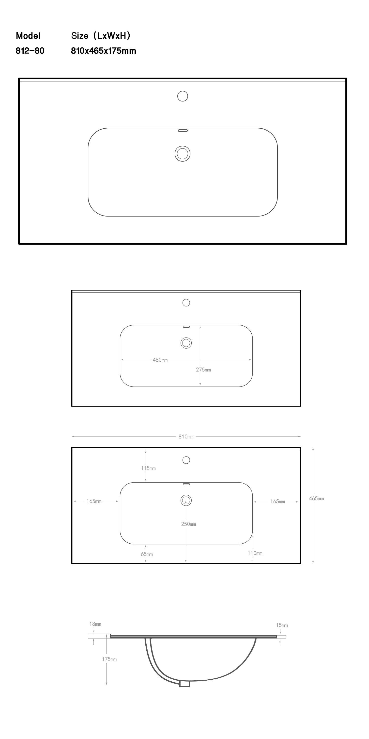 Раковина-столешница 810x465мм SlimLine 80, белая 