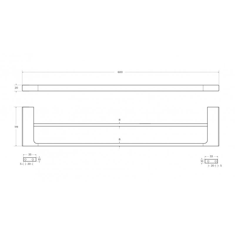Полотенцедержатель штанга двойной 60см сатин Cezares SLIDER-THD-60-IN