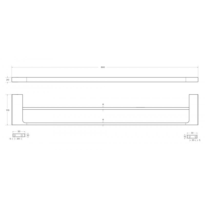 Полотенцедержатель штанга двойной 80см черный матовый Cezares SLIDER-THD-80-NOP