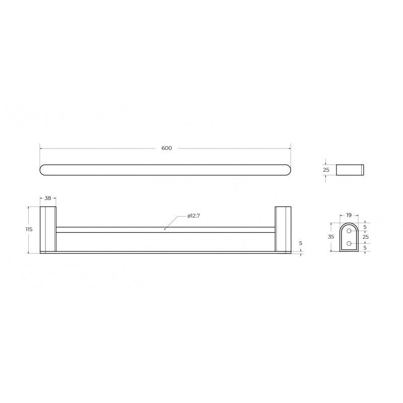 Полотенцедержатель двойной штанга 60см сатин Cezares STYLUS-THD-60-IN