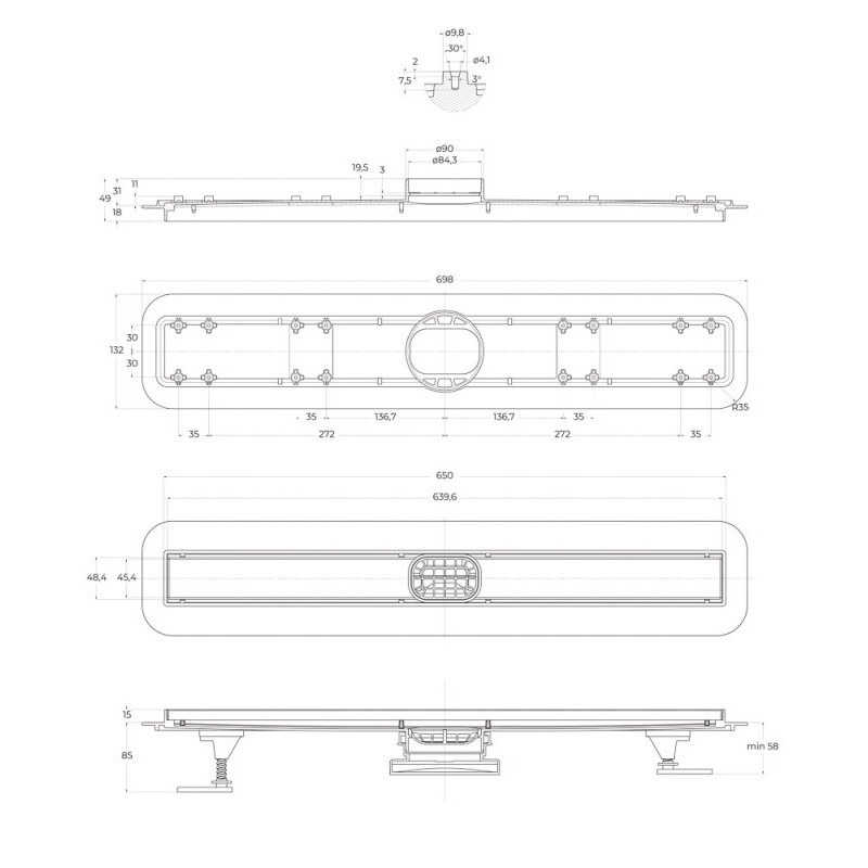 Трап для душа линейный 70 см хром Belbagano LUCE BB-LD-LUCE-70-CR