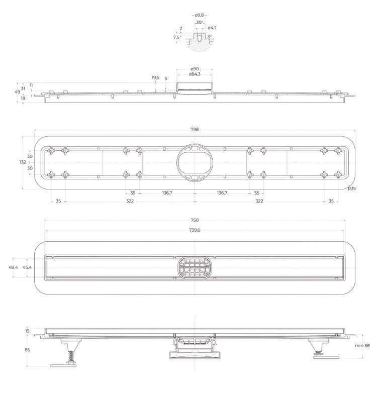 Трап для душа линейный 80см хром Belbagano LUCE BB-LD-LUCE-80-CR