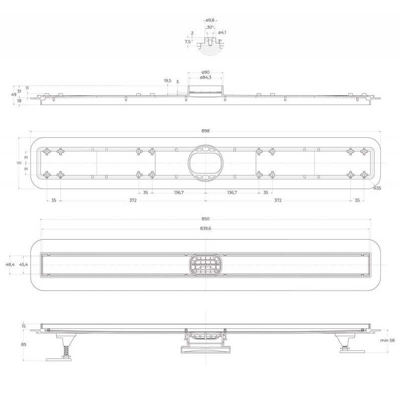 Трап для душа линейный 90см хром Belbagano LUCE BB-LD-LUCE-90-CR