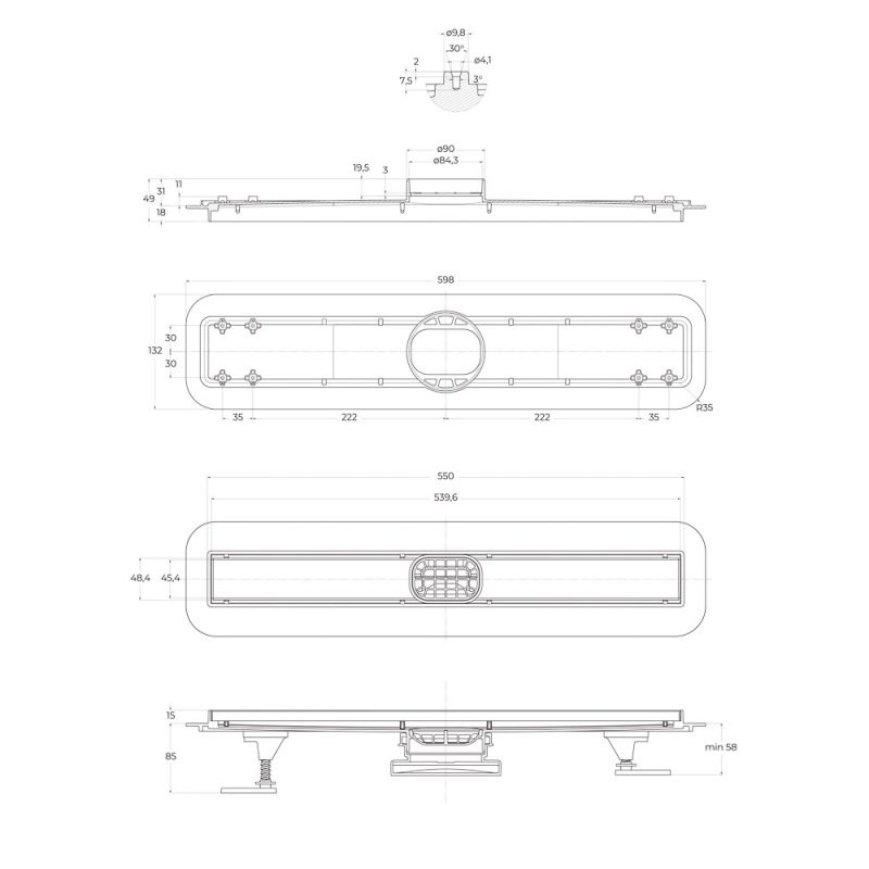 Трап для душа линейный 60 см чёрный Belbagano LUCE BB-LD-LUCE-60-NERO