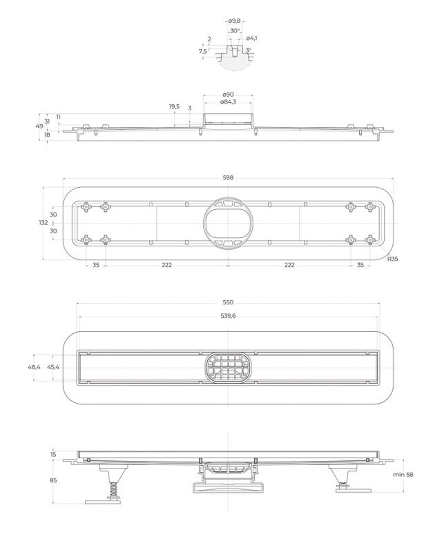 Трап для душа линейный 60 см белый Belbagano LUCE BB-LD-LUCE-60-BIANCO