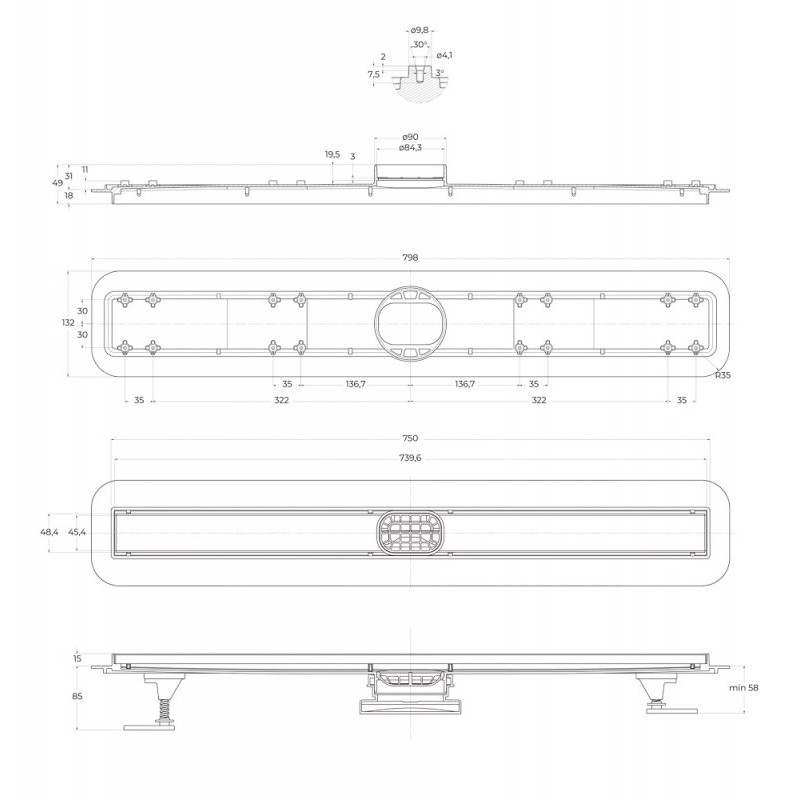 Трап для душа линейный 80см белый Belbagano LUCE BB-LD-LUCE-80-BIANCO