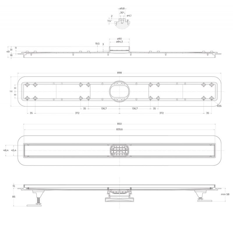 Трап для душа линейный 90см белый Belbagano LUCE BB-LD-LUCE-90-BIANCO