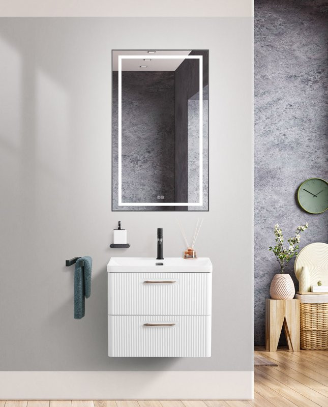Тумба под раковину подвесная 60см белая глянцевая Belbagno DUE-600-2C-SO-BM-P